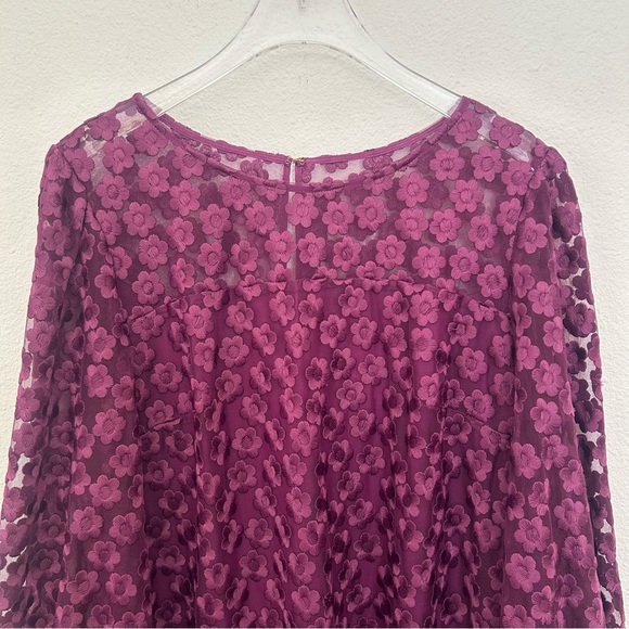 Trina Turk Lace Airie Dress Long Sleeve Sheer Fall Floral Purple Size 8 FLAW - Picture 3 of 15